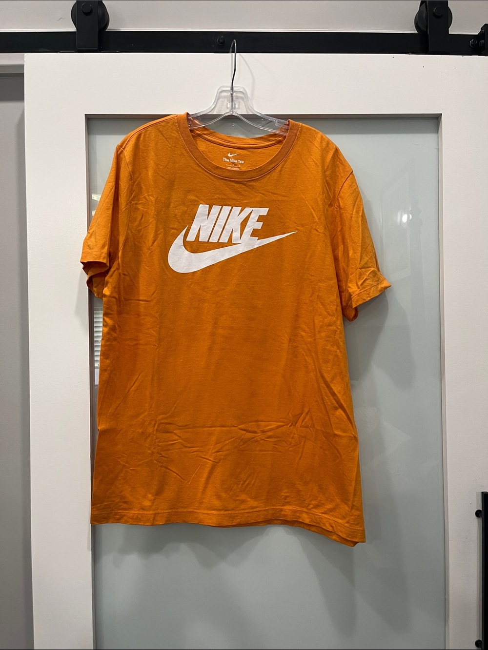 Nike Orange Short-Sleeve Tee with White Logo, Size Large